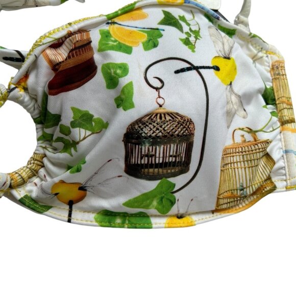 pull-in NEW NWT white Bird cage leaf print bikini top L - Picture 2 of 4